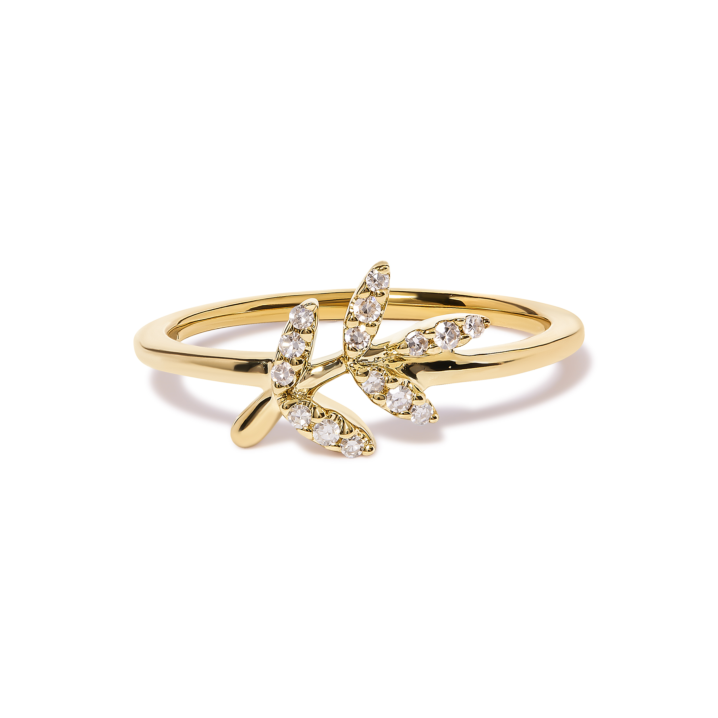 10k Yellow Gold 1/10 Cttw Diamond Leaf And